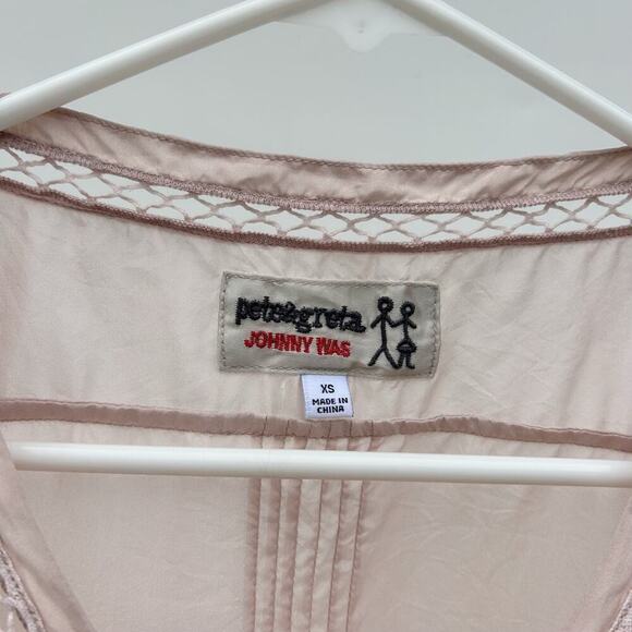 Johnny Was Pete & Greta Silk Embroidered Blush Pink Short Sleeve Blouse Shirt XS - Picture 5 of 8